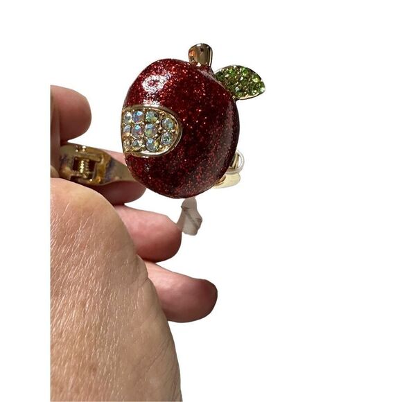 Betsey Johnson Back to School Glitter Apple & Book Worm Hinged Bangle Bracelet - Picture 2 of 5